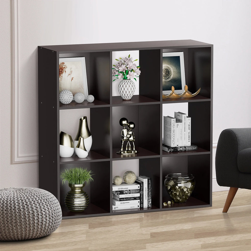 HomGarden 3-Tier 9 Cube Storage Organizer Wood Bookcase Cabinet Black A19933