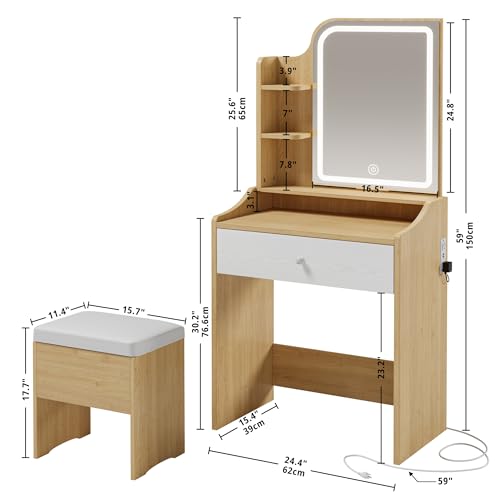 LIKIMIO Small Makeup Vanity Desk with Mirror and Lights, White S9485