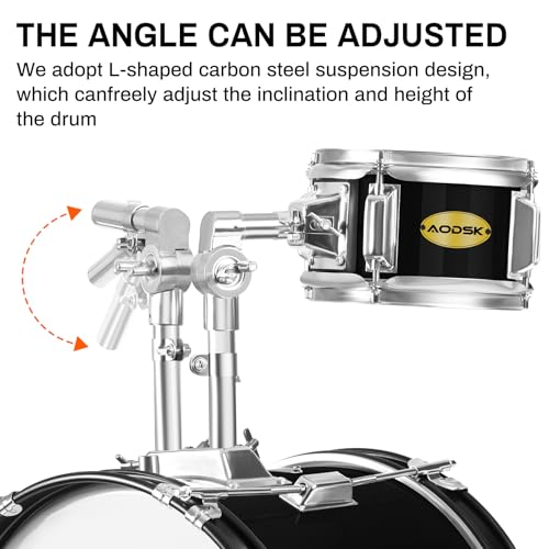 AODSK 5-Piece Kid Drum Set with Cymbal, Hi-Hat & Pedal, Black V3743