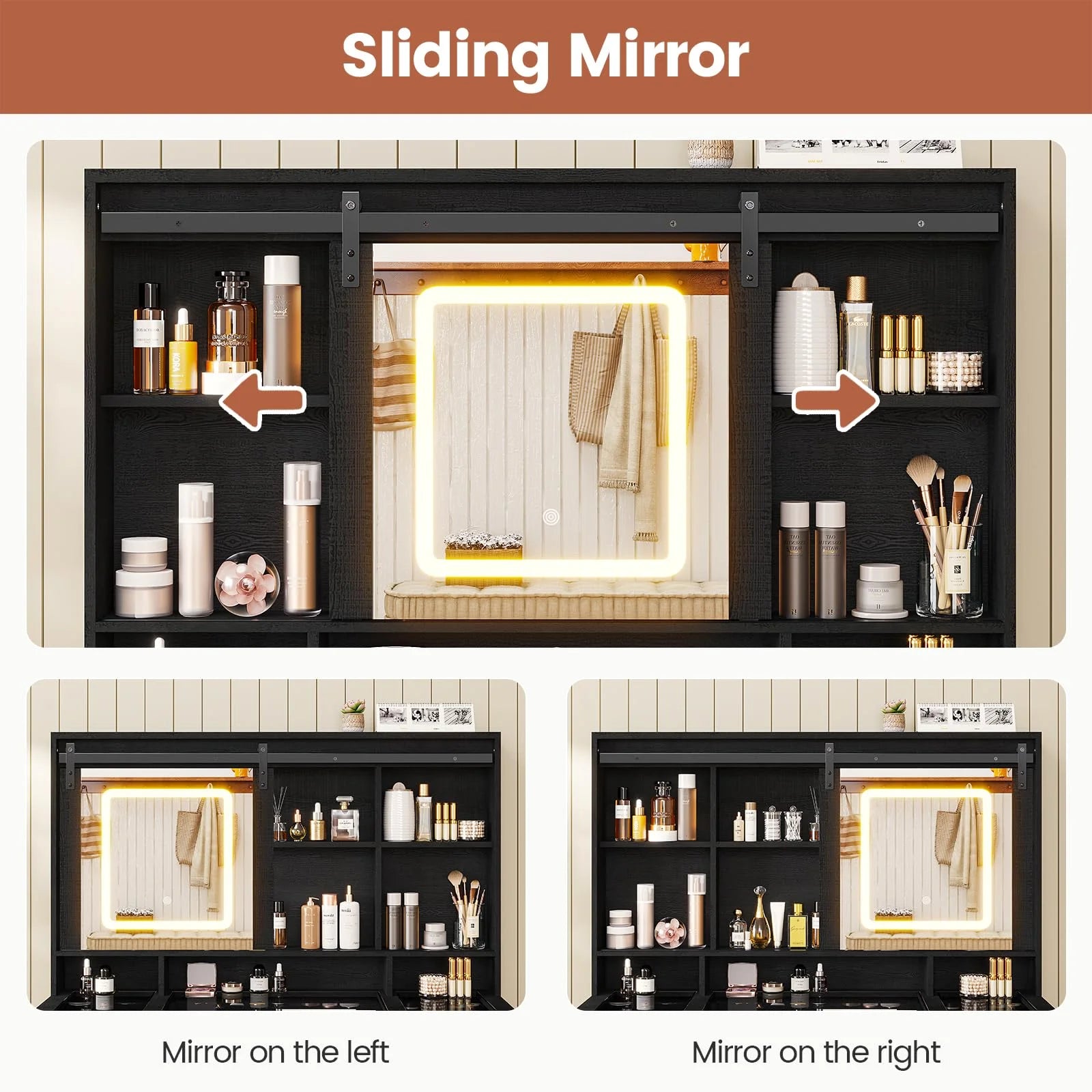 Afuhokles Vanity with Lighted Mirror and Charging Station, Black J3271