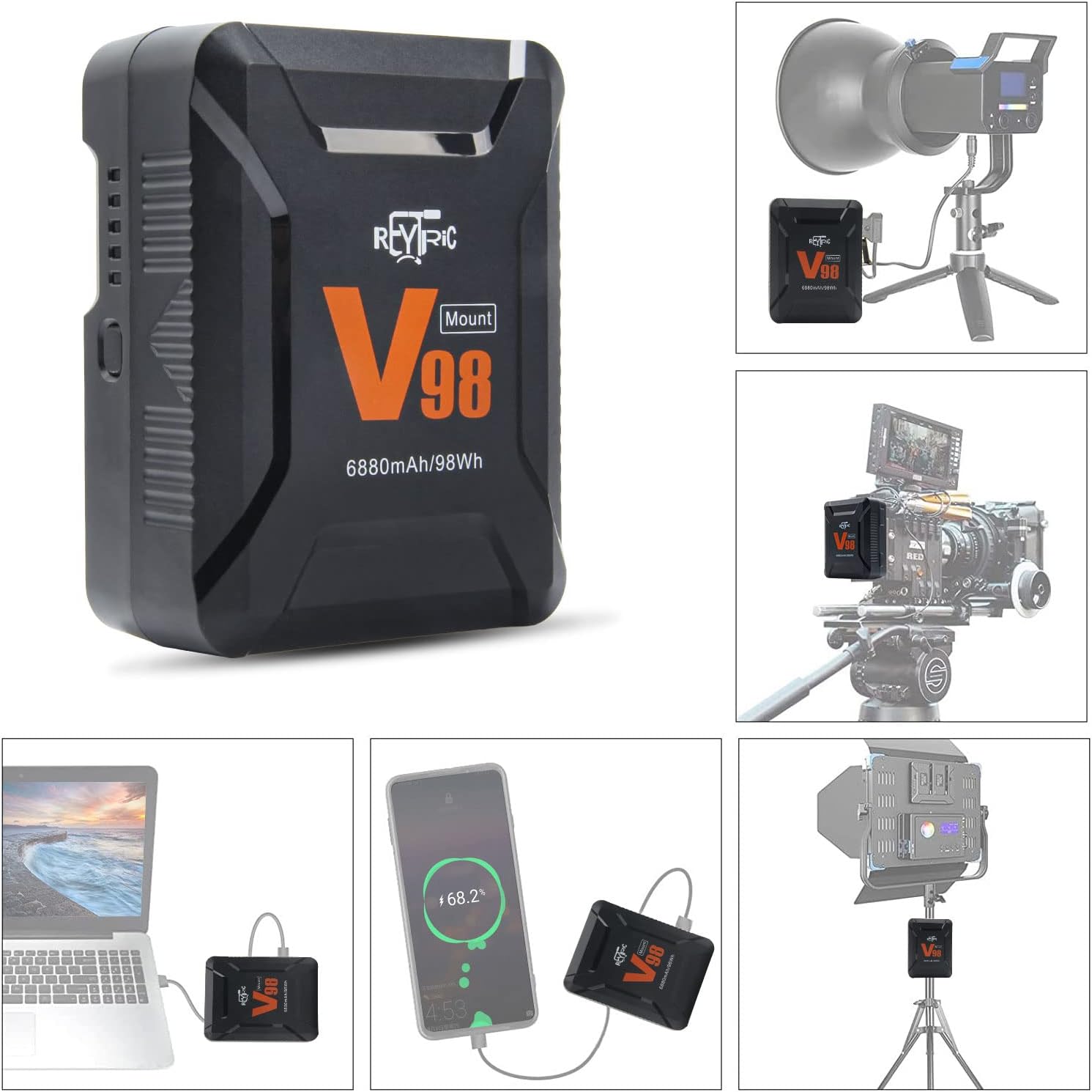 REYTRIC Mini V-Mount Battery 98Wh with D-Tap Cable for Blackmagic, Aputure, Monitor B39099