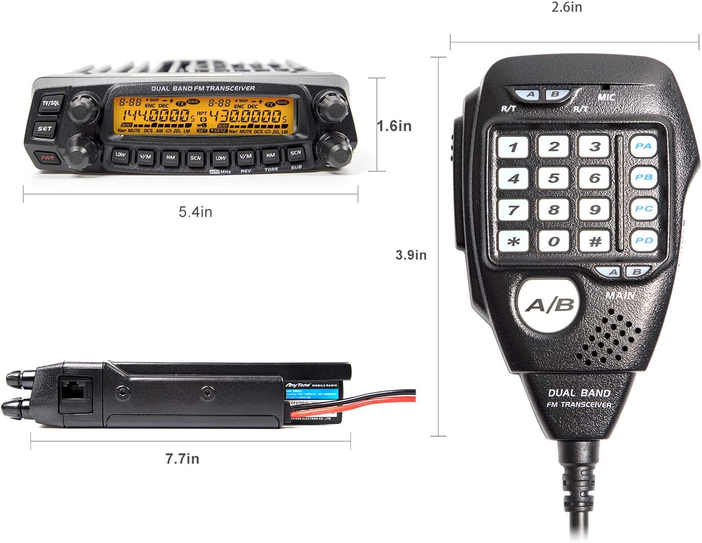 AnyTone AT-5888UV Dual Band Mobile Transceiver VHF/UHF Vehicle Radio Y450579