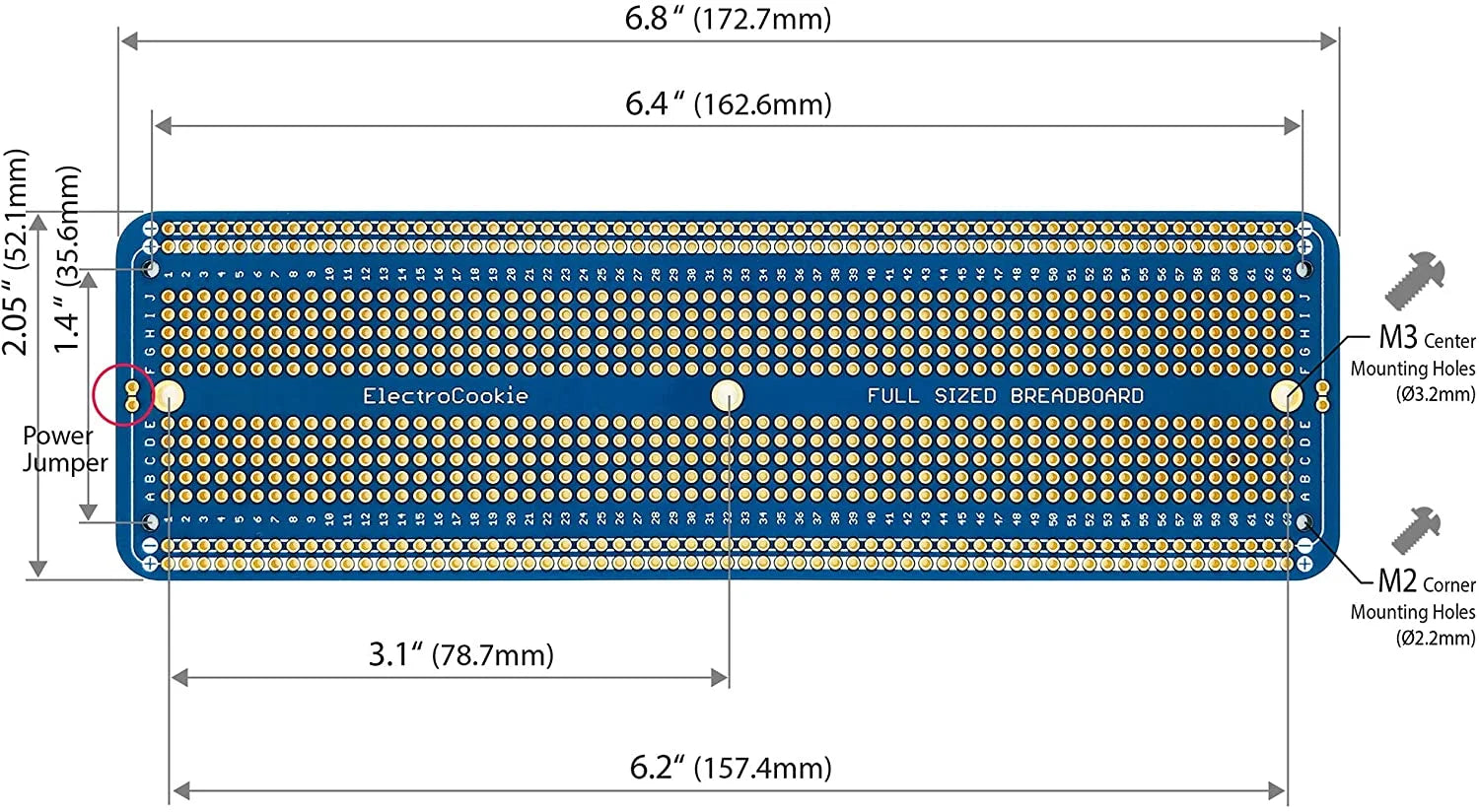 ElectroCookie Solderable Breadboard Large PCB for Arduino DIY Projects H513325
