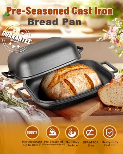 Cloche Loaf Dutch Oven, Pre-Seasoned, 9.5QT, Cast Iron Bread Pan with Lid Q8578