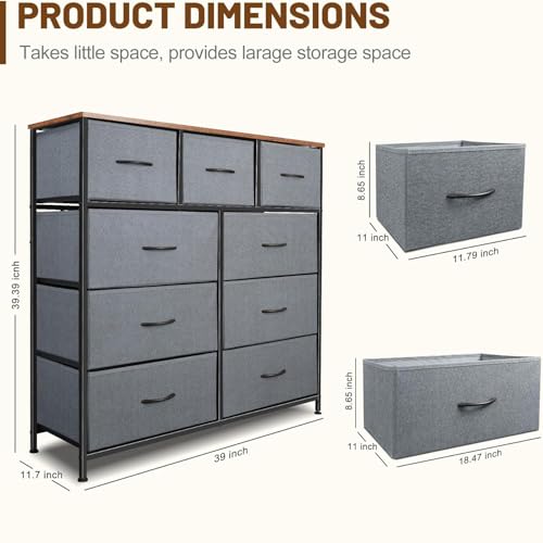 9 Drawer Dresser for Bedroom, Charcoal Black Fabric Storage Chest K84969