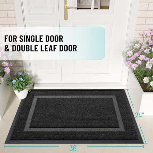 OLANLY Front Door Mat Indoor Outdoor Entrance, Waterproof, 36x24, Black P2970