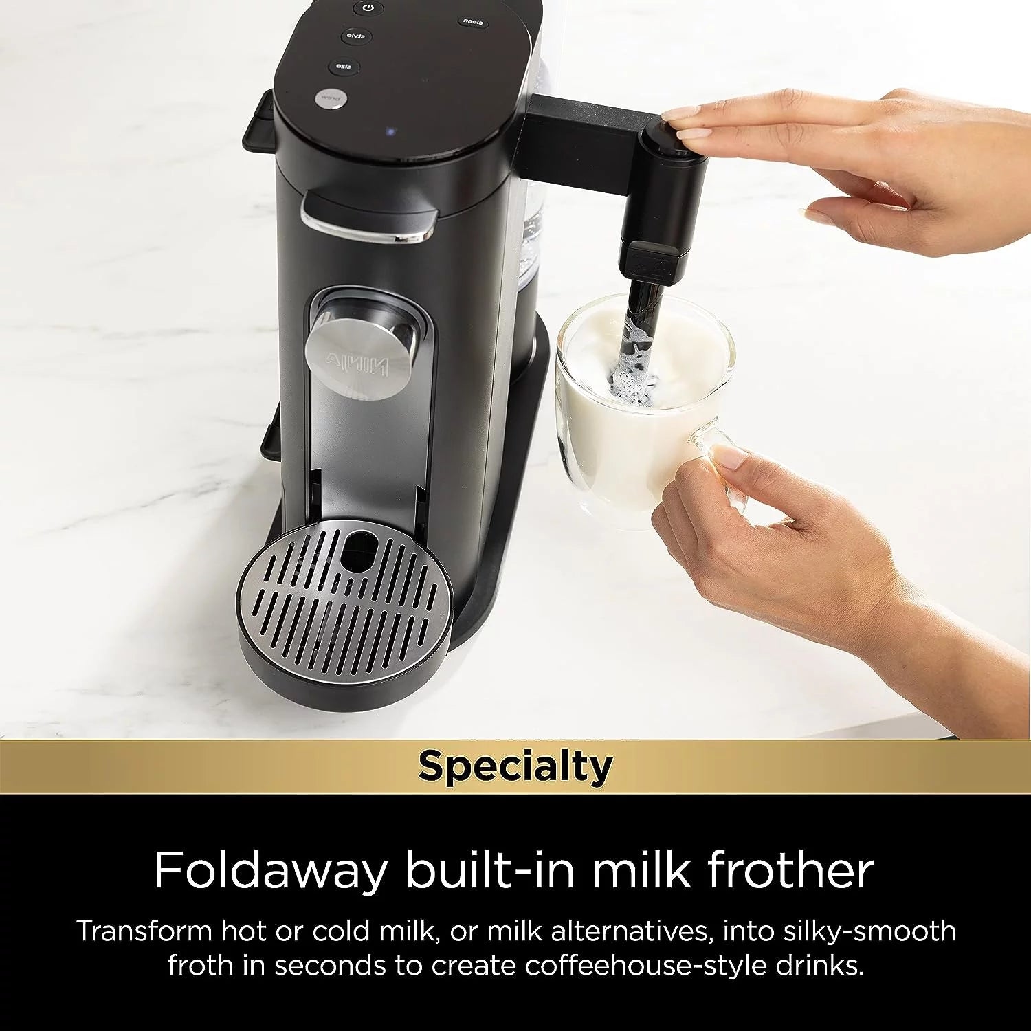 Ninja PB051 Pods & Grounds Single-Serve Coffee Maker with Milk Frother, Black V889413
