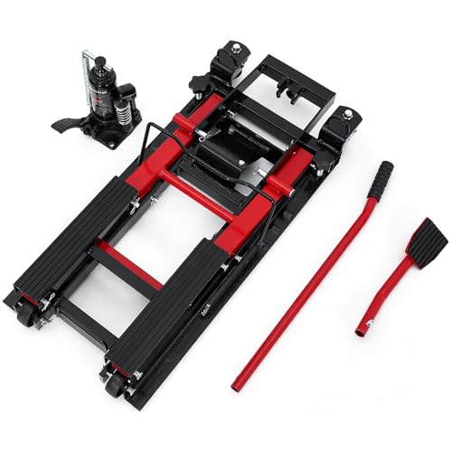 Hydraulic Motorcycle Lift Jack 1500Lb ATV Scissor Lift with Height Adjustment, Red I401623