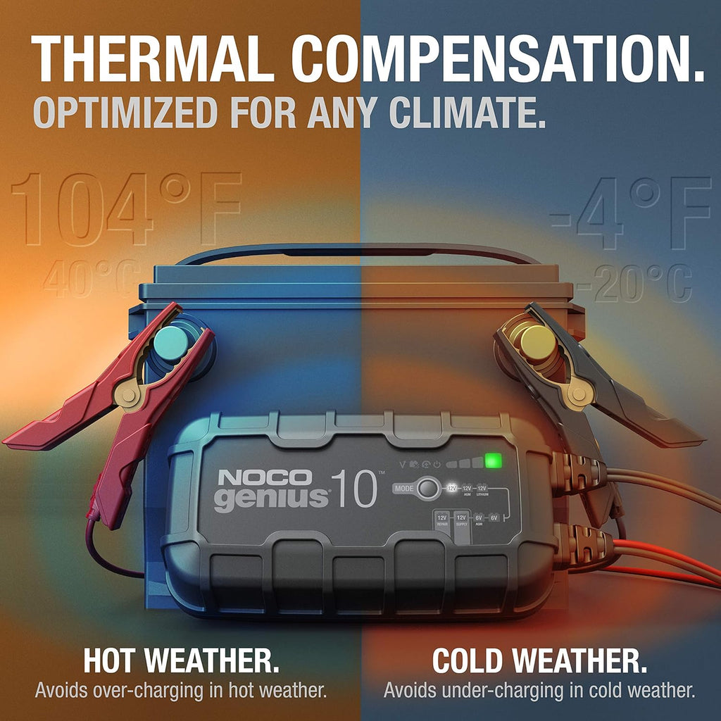 NOCO GENIUS10 10-Amp Smart Charger, 6V/12V Battery Maintainer C362