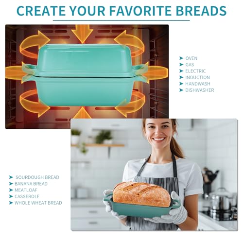Enameled Cast Iron Bread Pan with Lid, 2 Piece Set, Lake Blue S82842