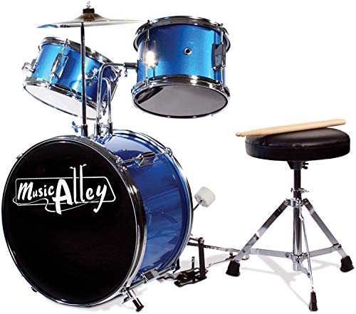 Music Alley 3 Piece Kids Drum Set with Cymbal, Pedal & Sticks, Blue R340