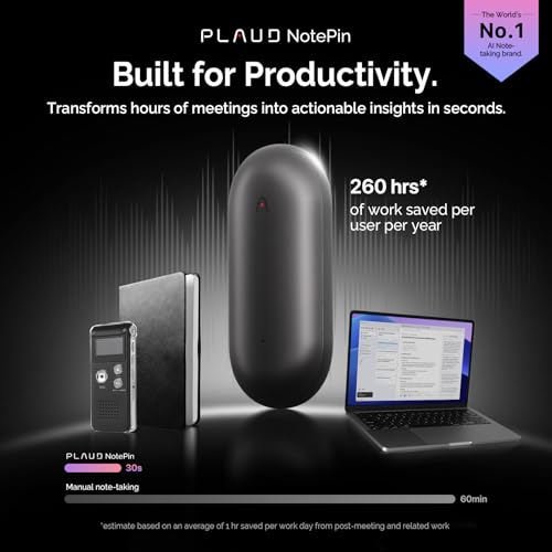 PLAUD NotePin AI Voice Recorder, 64GB, Lunar Silver R2605