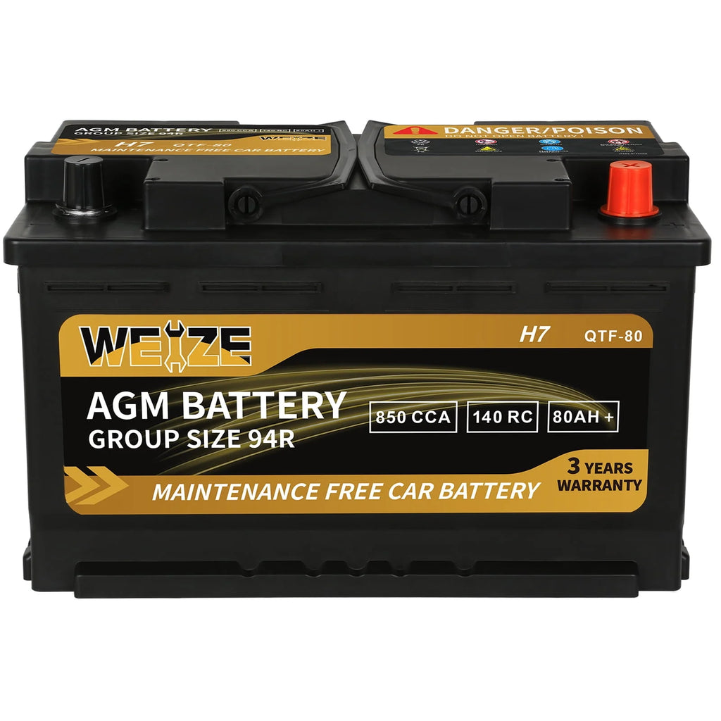 Weize Platinum AGM Automotive Battery Group 94R H7, 12V 80Ah N779