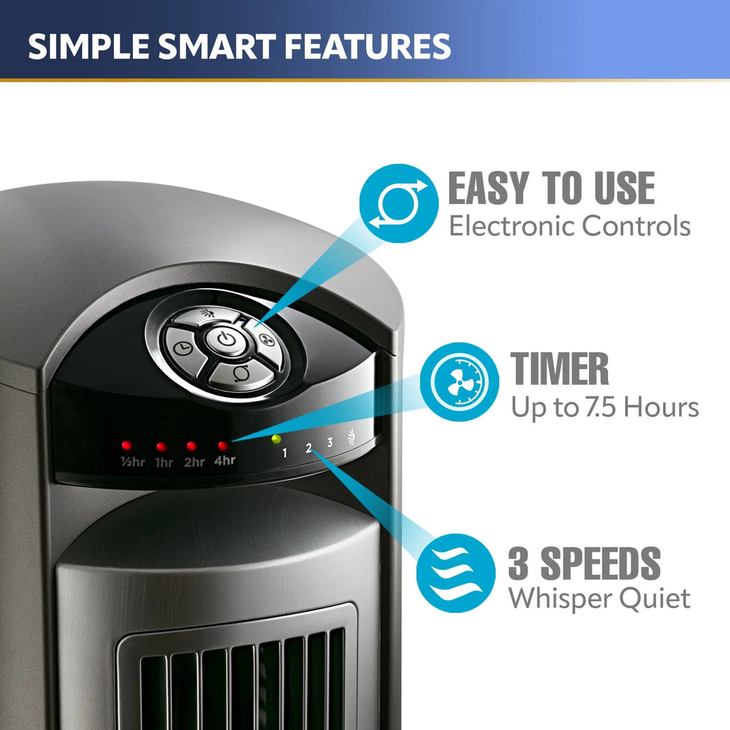 Lasko 42 Wind Curve Tower Fan with Remote, Gray/Brown U59088