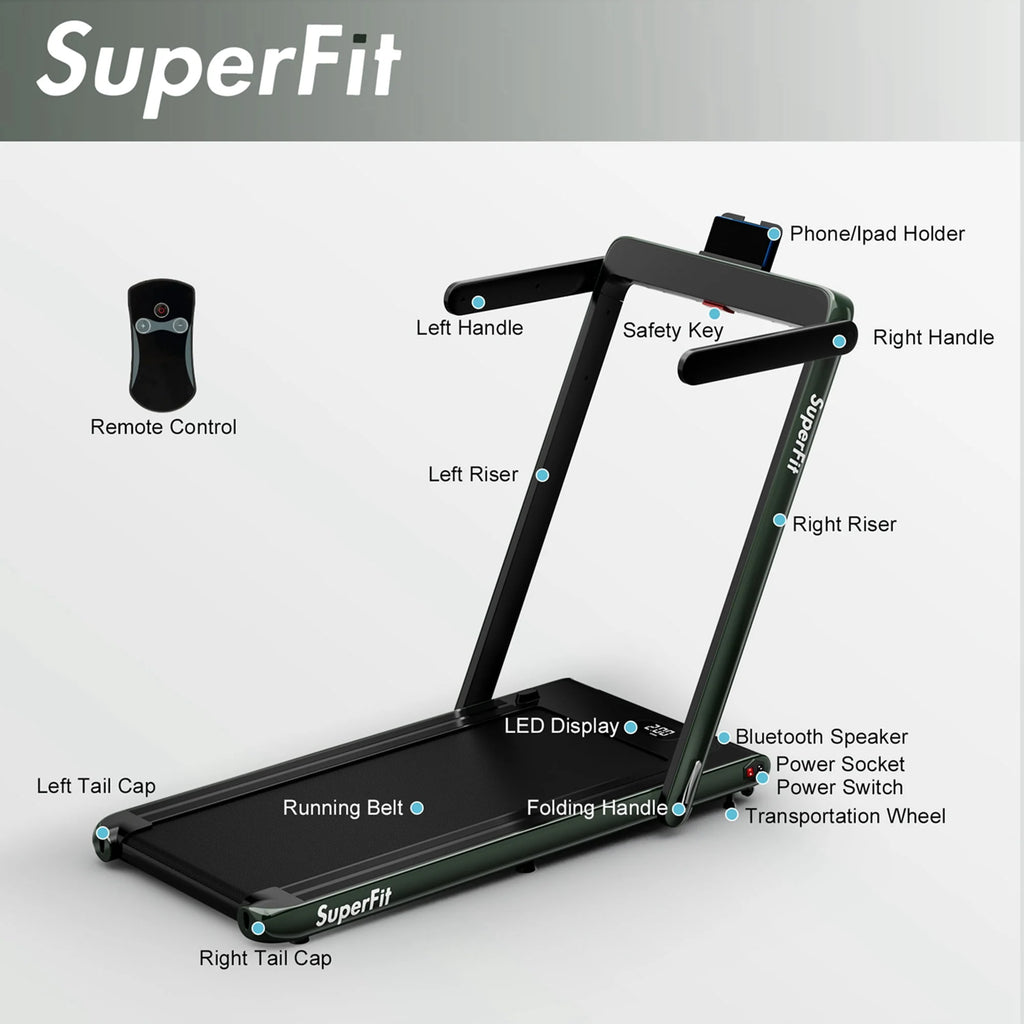 SuperFit 2 in 1 Folding Treadmill with APP Control Speaker Black D991