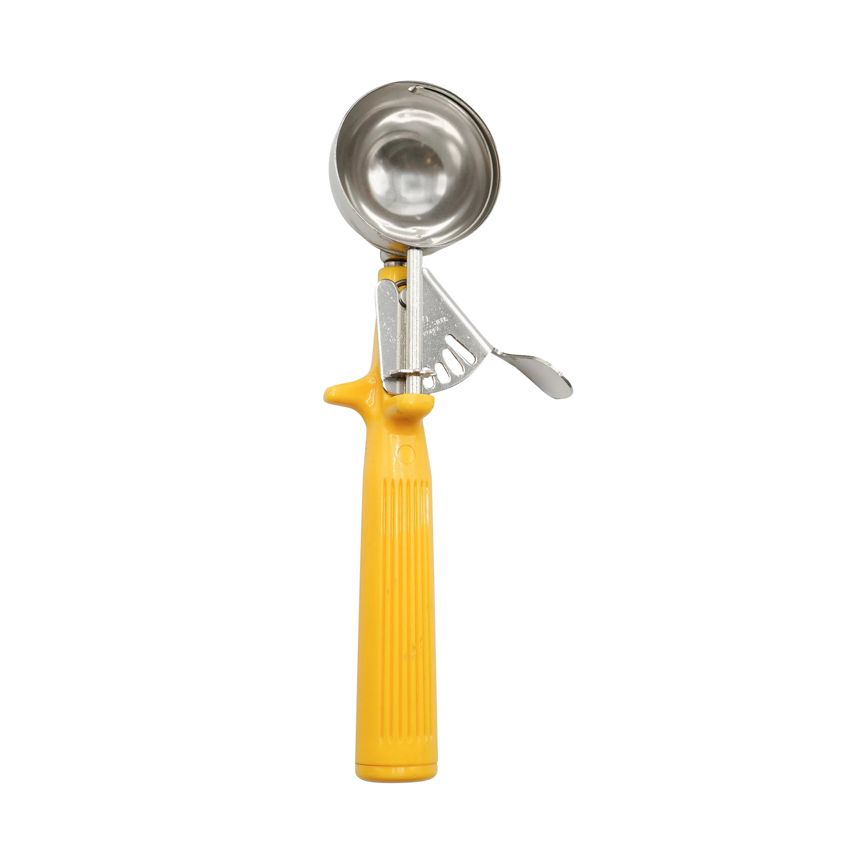 [3 Pack] Stainless Steel Ice Cream Scoop with Trigger Lever and Yellow Grip Handle - Aluminum Design Scooper for Cookie Scoop, Italian Ice, Sorbet, Cookie Dough, Gelato
