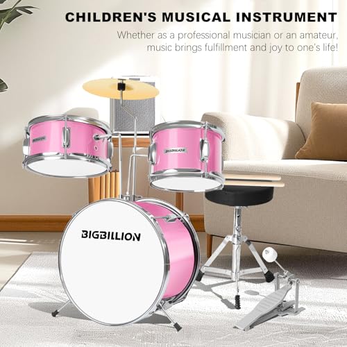 3-Piece Kids Drum Set with Cymbal, Pedal & Sticks (Pink) S64056