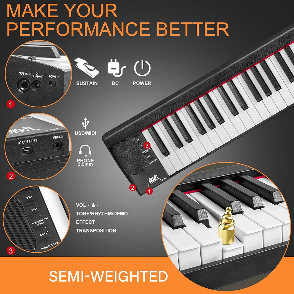 AKLOT Digital Piano Keyboard 88 Keys Semi-Weighted Portable W925