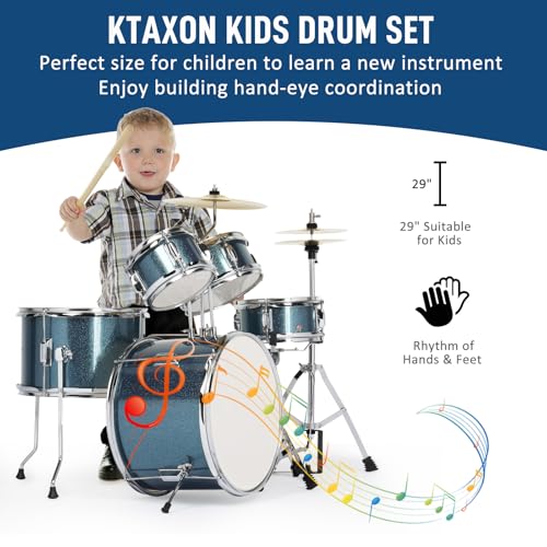 Ktaxon 5-Piece Junior Drum Set with Throne, Pedal & Drumsticks, Black Y61267