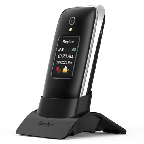 Easyfone Prime-A1 Pro 4G Flip Cell Phone for Seniors with SOS Button and Charging Dock P72360