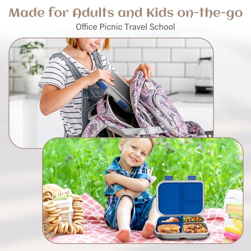 Stainless Steel Bento Box for Kids, 3 Compartments, Leak Proof, Dishwasher Safe, Pink A5921