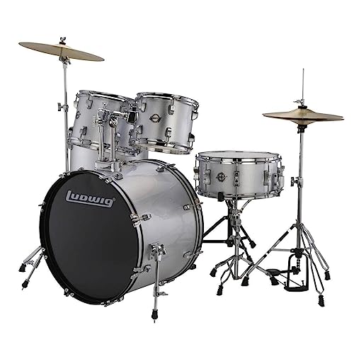 Ludwig Accent 5-Piece Complete Drum Set with Cymbals, Silver Sparkle Q19415