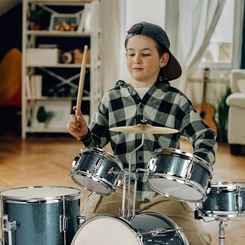 Ktaxon 5-Piece Junior Drum Set with Throne, Pedal & Drumsticks, Black Y61267