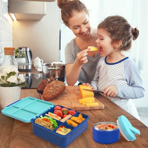 Bento Lunch Box with 8oz Soup Thermo, Kids Leakproof 4 Compartment, Pink B2720