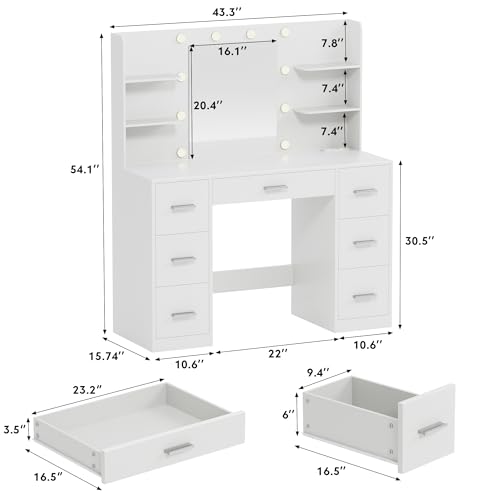 VICTONE Vanity Desk with LED Mirror and Power Outlet, White R87811