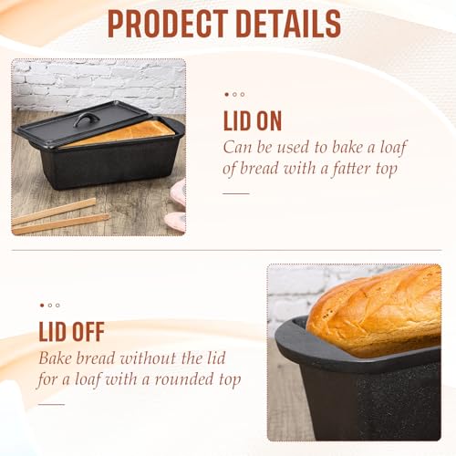 Cast Iron Bread Loaf Pan with Lid, 13 x 5 x 4 Inches, Dual Handles Y218