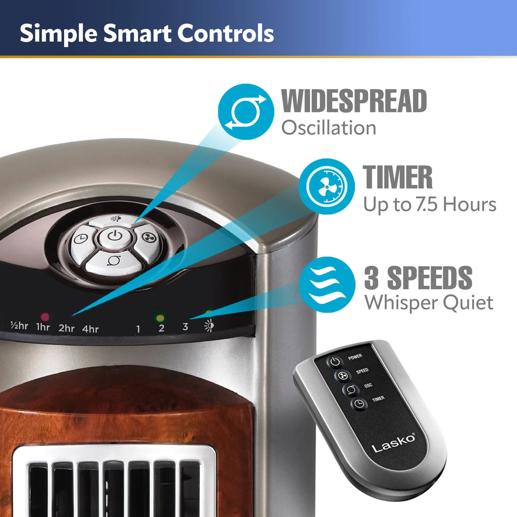 Lasko 42 Wind Curve Tower Fan with Remote, Gray/Brown U59088