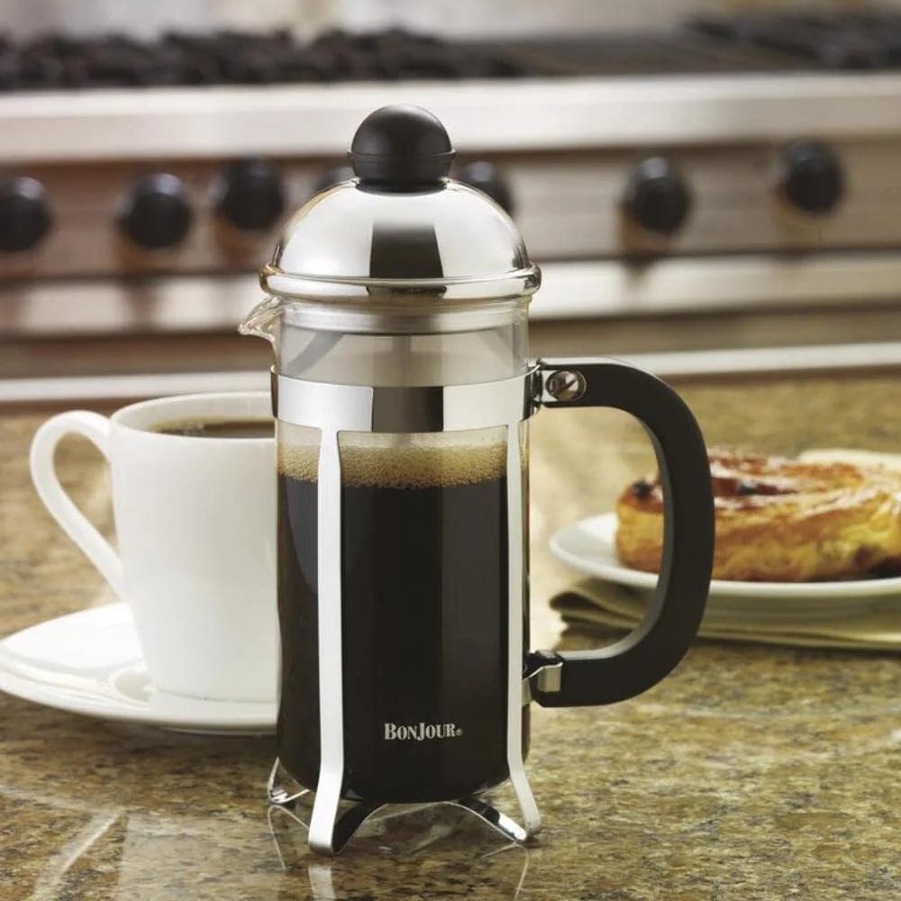 BonJour Coffee Stainless Steel French Press with Glass Carafe, 33.8-Ounce, Black F7496