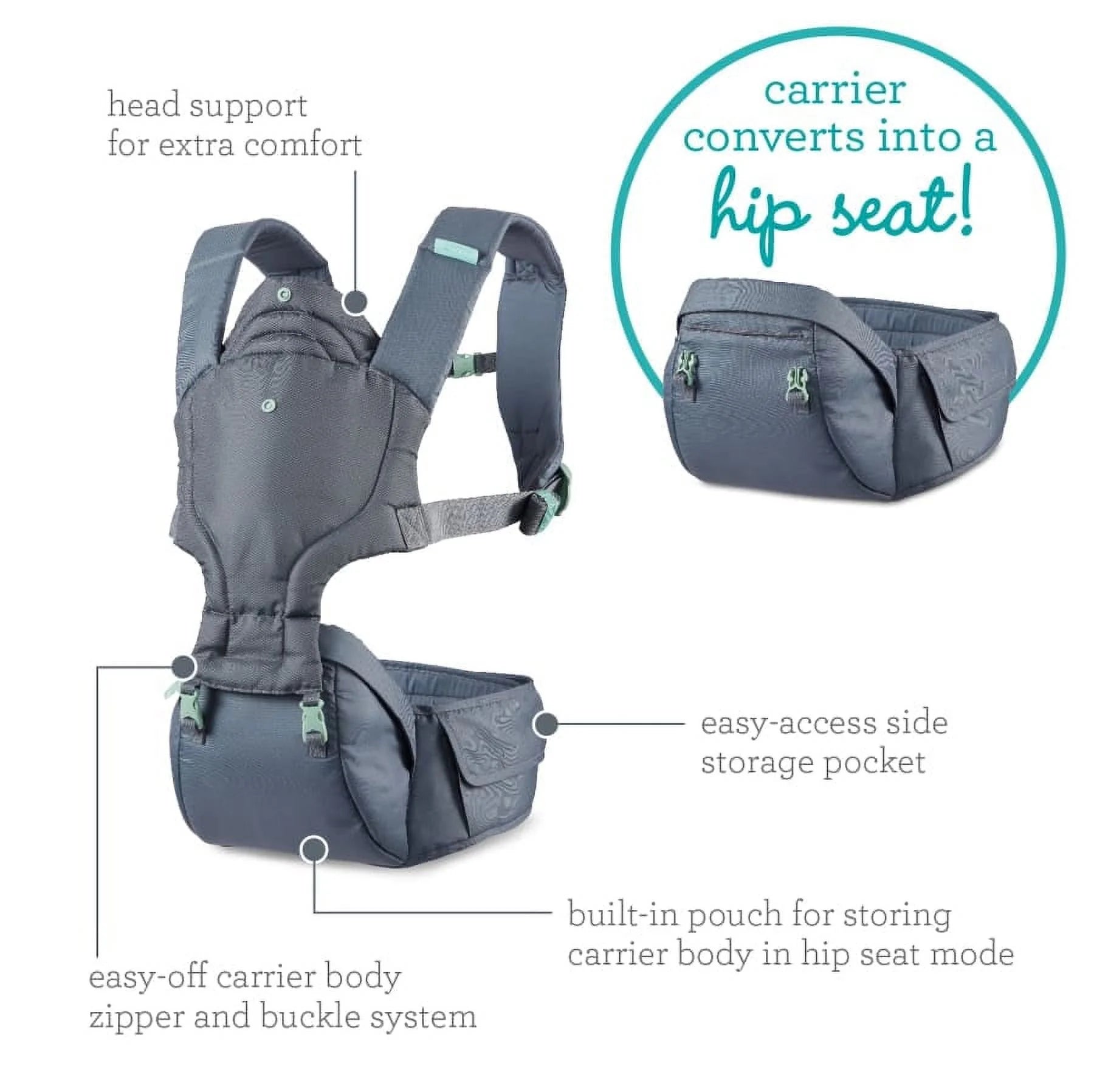 Infantino Hip Rider 5-in-1 Hip Seat Baby Carrier, Gray P620
