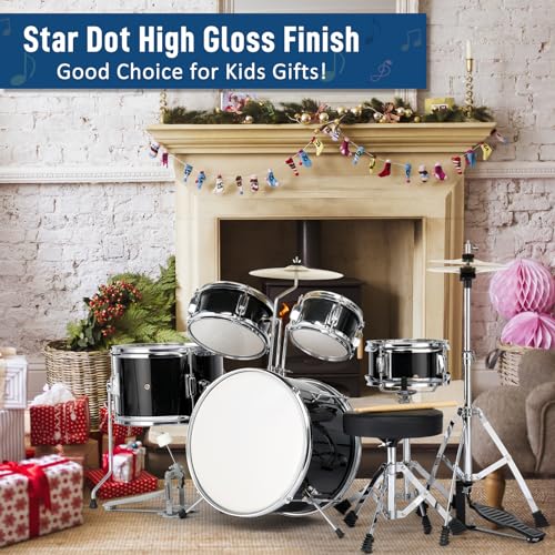 Ktaxon 5-Piece Junior Drum Set with Throne, Pedal & Drumsticks, Black Y61267