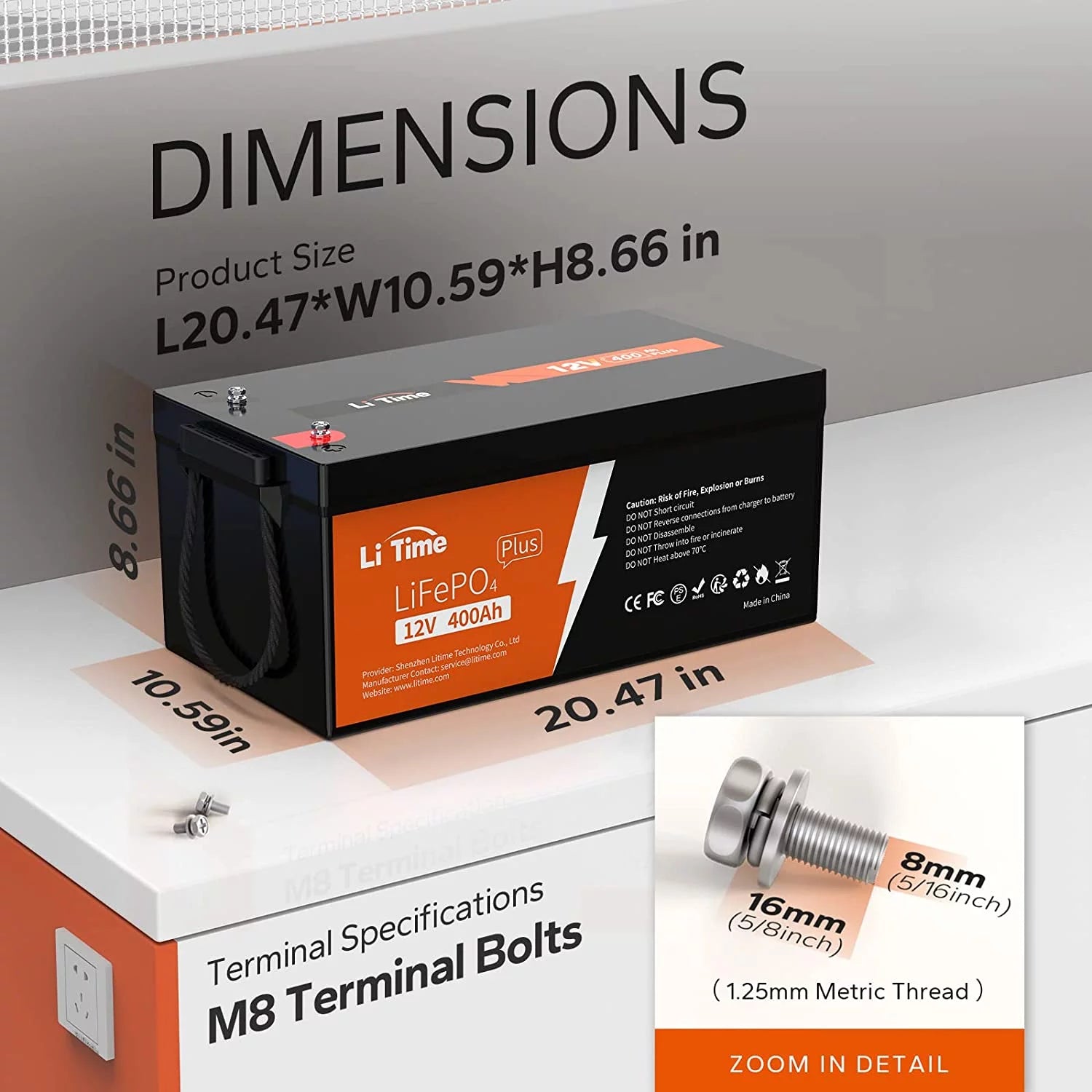 LiTime 12V 400Ah LiFePO4 Battery with 250A BMS for RV and Solar E935
