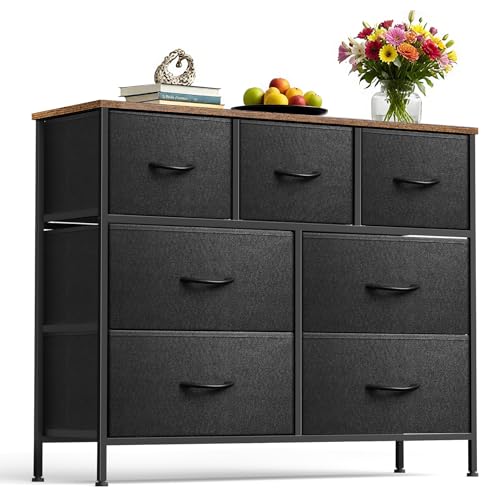 9 Drawer Dresser for Bedroom, Charcoal Black Fabric Storage Chest K84969