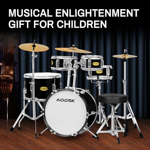 AODSK 5-Piece Kid Drum Set with Cymbal, Hi-Hat & Pedal, Black V3743