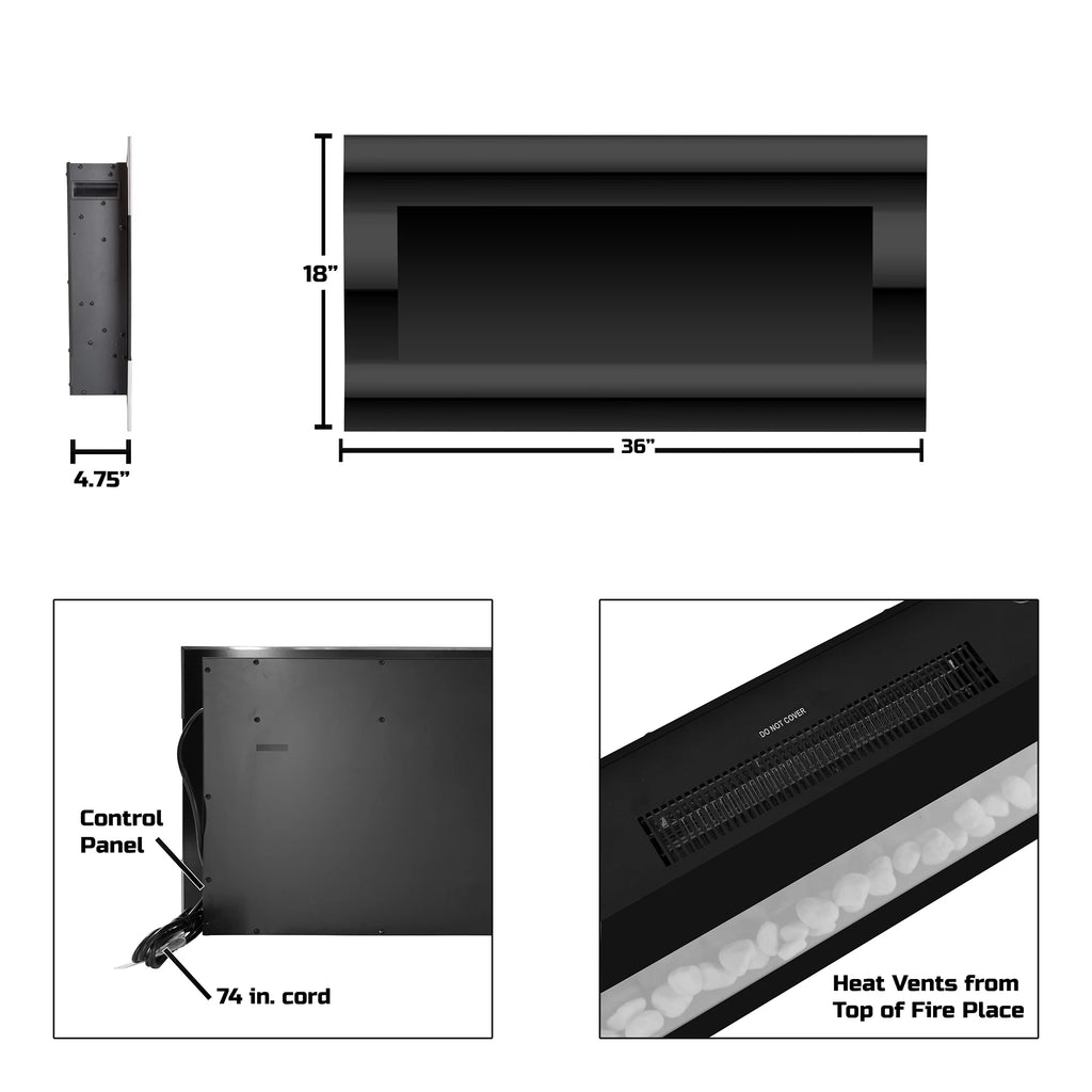Northwest 36-inch Wall-Mount Electric Fireplace with Remote, Black M493