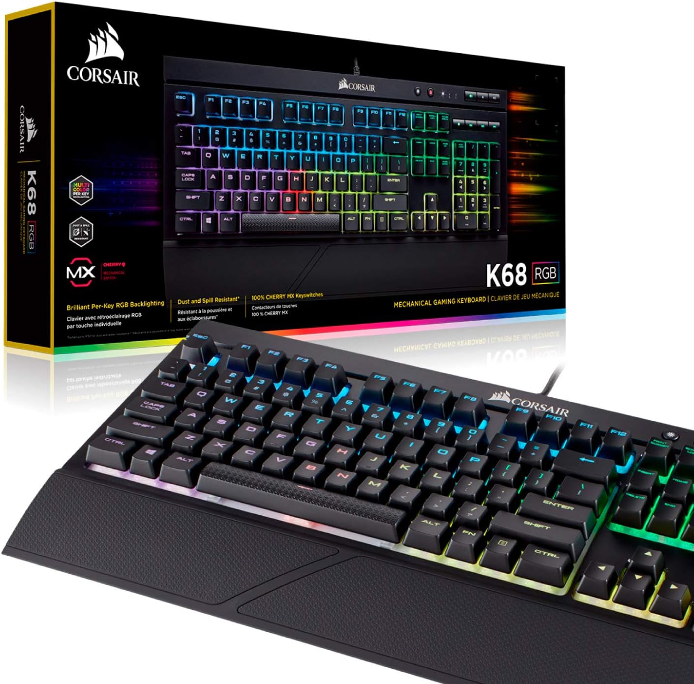 CORSAIR K68 RGB Mechanical Gaming Keyboard Cherry MX Red Switch Black K268700