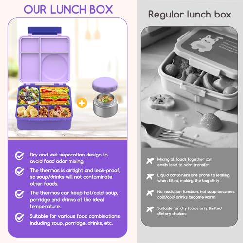 Bento Box for Kids - Leak-Proof Lunch Box with Insulated Thermos Food Jar, Blue O585527