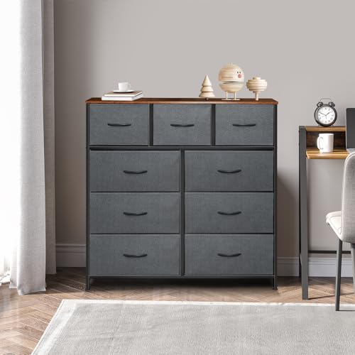9 Drawer Dresser for Bedroom, Charcoal Black Fabric Storage Chest K84969