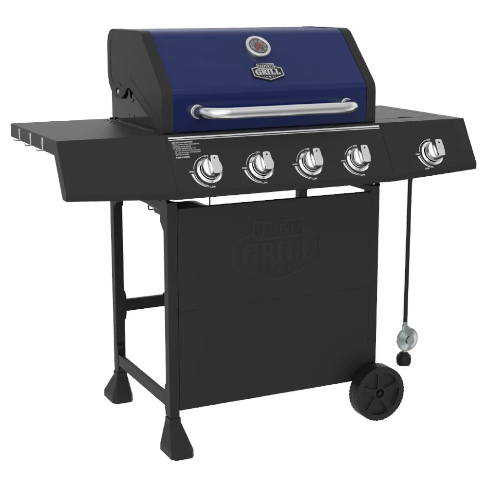 Expert Grill 4 Burner Propane Gas Grill with Side Burner, Blue L91857