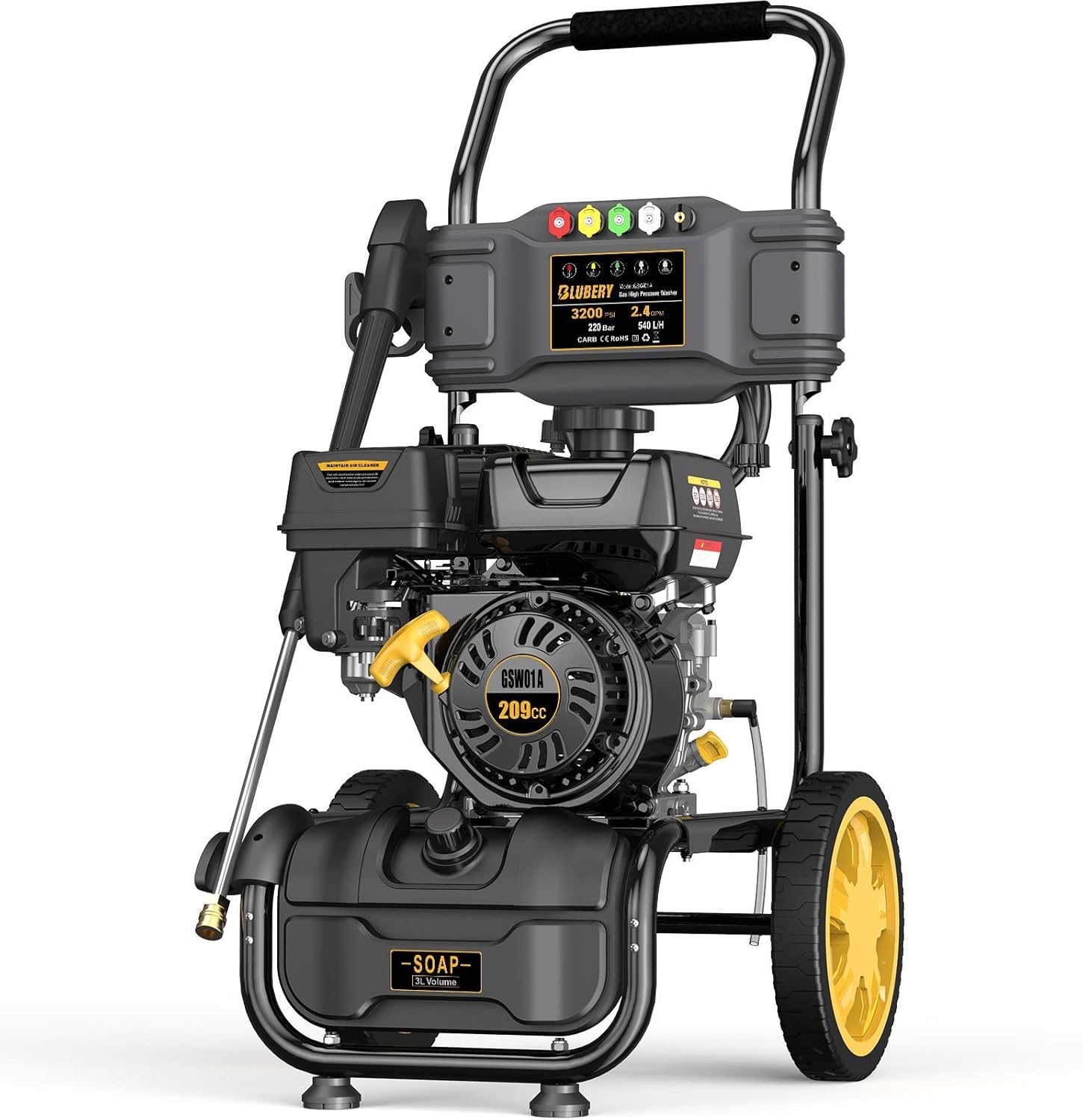 BLUBERY 3500PSI Gas Pressure Washer, 2.6GPM, 50FT Hose A481032