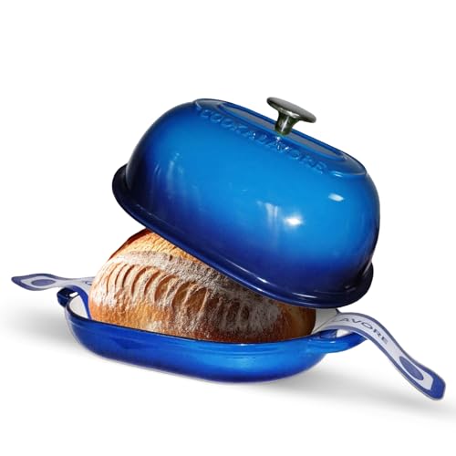 Cast Iron Dutch Oven,6 QT Bread Oven,Thick Enameled Loaf Pan with Lid,Bread Pans for Homemade Bread,14.5"Dutch Oven for Bread Baking,Loaf Pans-with Silicone Baking Mat&Recipe,Gifts for Family,Blue