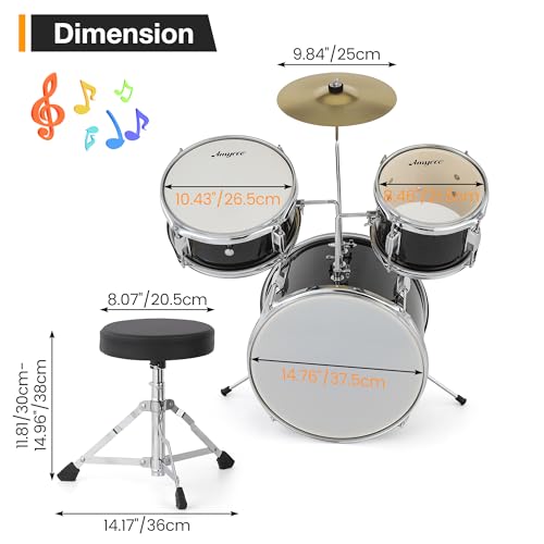 3 Piece Junior Drum Set with Cymbal and Drumsticks, Black X842152