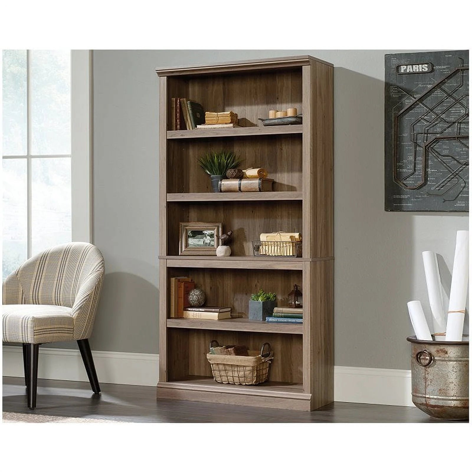 Sauder Select 5-Shelf Bookcase, Chalked Chestnut Finish O1929