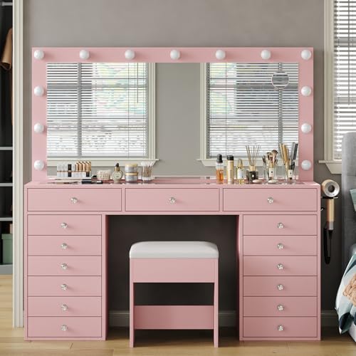 55" Vanity Desk with Charging Station and Lighted Mirror, Black Z765