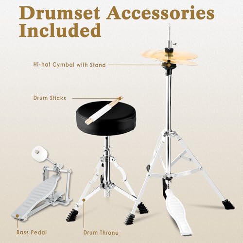 EASTROCK Kids Drum Set 5-Piece 16 Inches Junior Drum Kit with Throne, Cymbal, Pedal & Sticks U617814