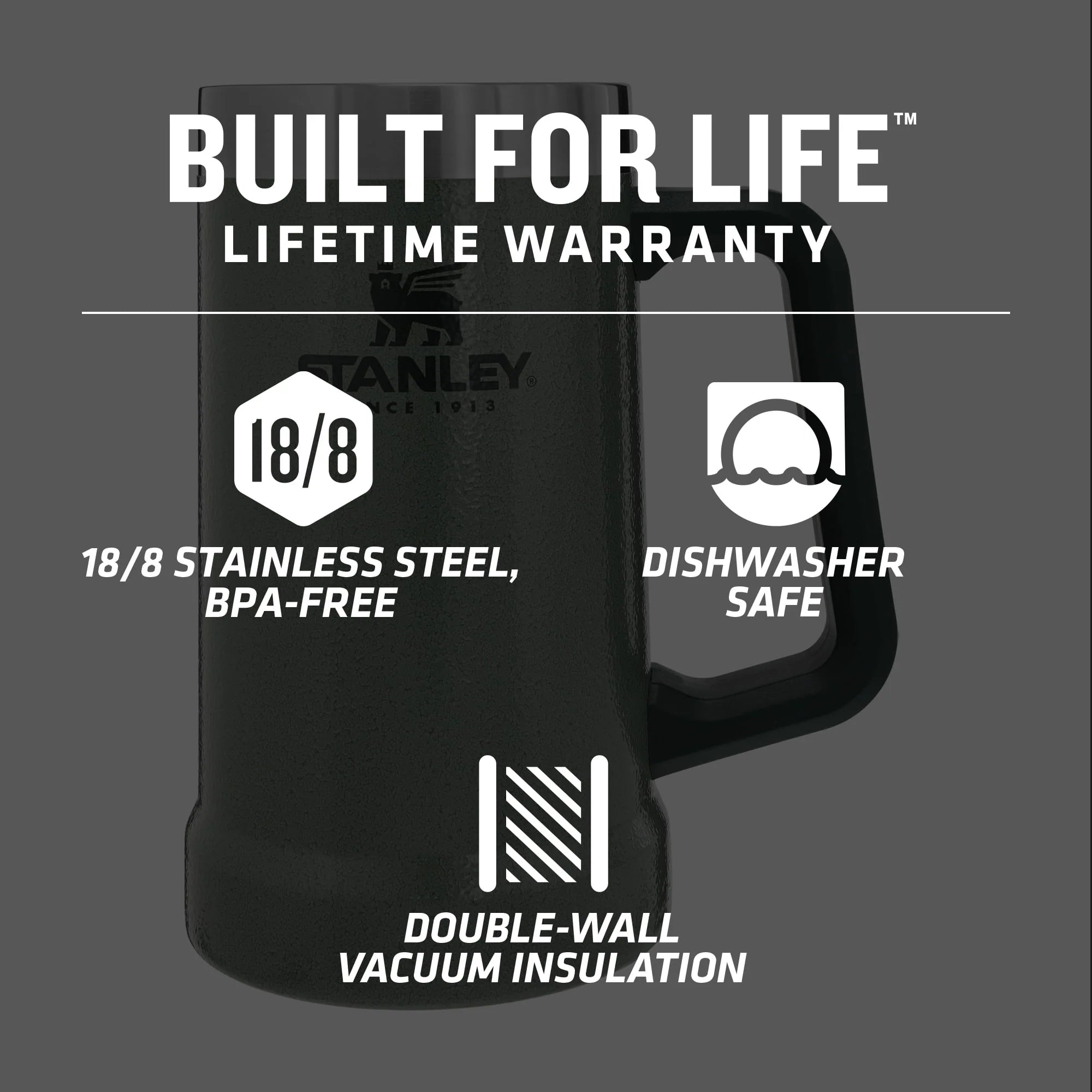 Stanley Vacuum Insulated Stainless Steel Beer Mug, 24 oz F5541