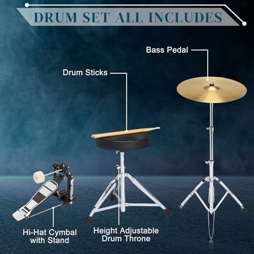 Ktaxon 22 Inch 5-Piece Adult Drum Set with Cymbals and Stool (Blue) G680